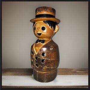 Vintage Ceramic Gentleman Candle Holder – Brown Top Hat Man Wax/Oil Burner – MCM